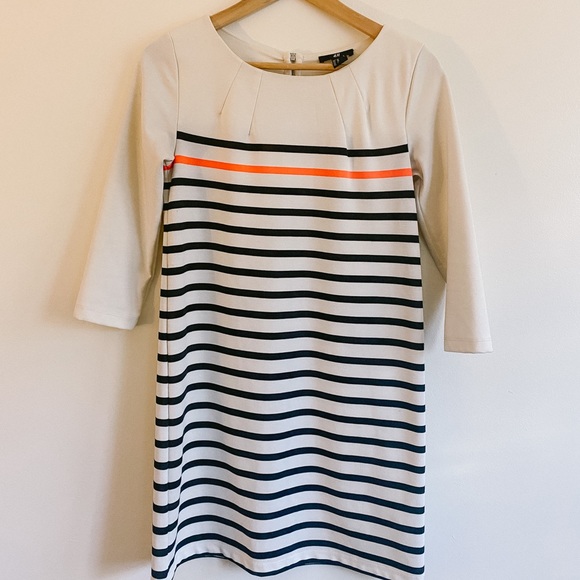 Striped Shift Dress / white / black / orange - Picture 2 of 5